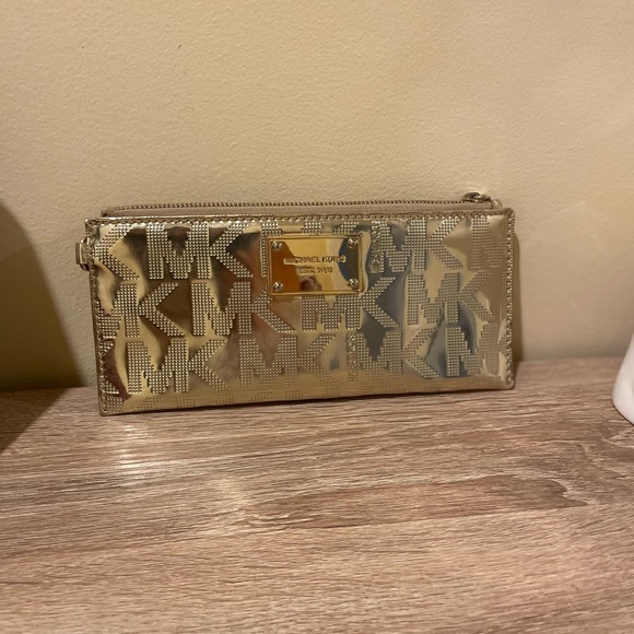 Michael Kors gold metallic MK print wristlet. - Picture 4 of 5